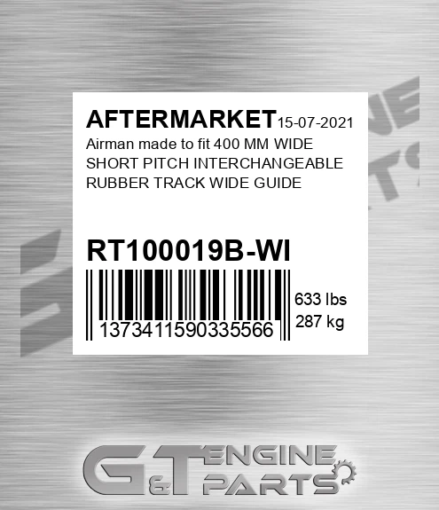 RT100019B-WI Airman made to fit 400 MM WIDE SHORT PITCH INTERCHANGEABLE RUBBER TRACK WIDE GUIDE