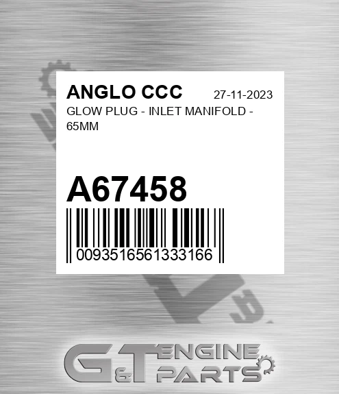 A67458 GLOW PLUG - INLET MANIFOLD - 65MM