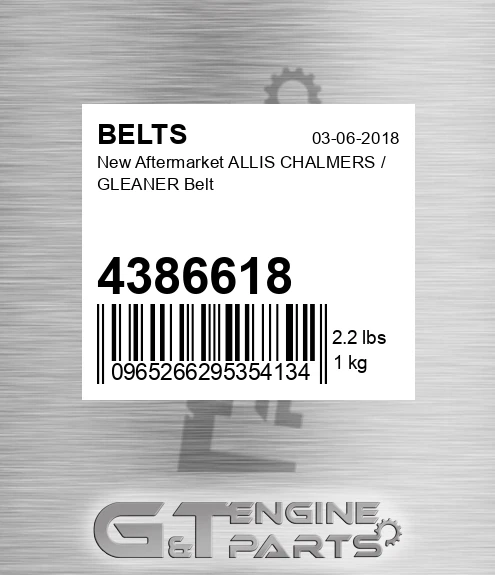 4386618 New Aftermarket ALLIS CHALMERS / GLEANER Belt