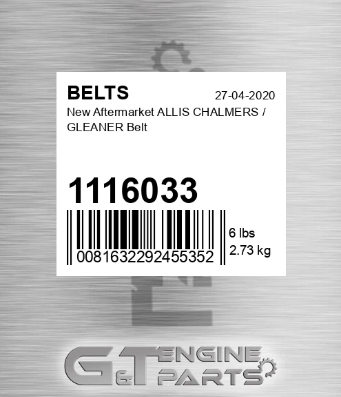 1116033 New Aftermarket ALLIS CHALMERS / GLEANER Belt
