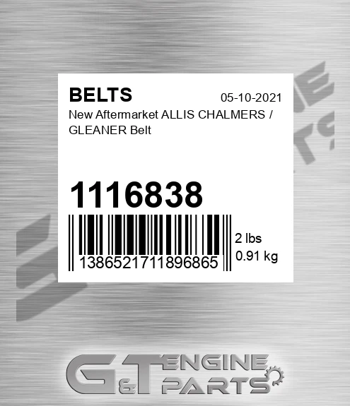 1116838 New Aftermarket ALLIS CHALMERS / GLEANER Belt