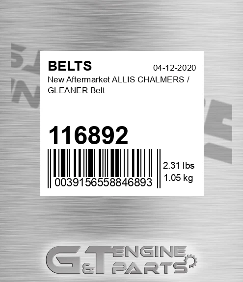 116892 New Aftermarket ALLIS CHALMERS / GLEANER Belt