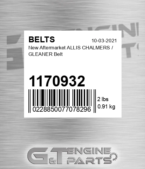 1170932 New Aftermarket ALLIS CHALMERS / GLEANER Belt
