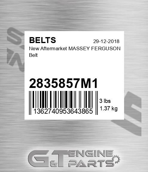 2835857M1 New Aftermarket MASSEY FERGUSON Belt
