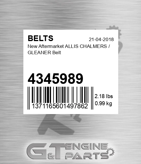 4345989 New Aftermarket ALLIS CHALMERS / GLEANER Belt