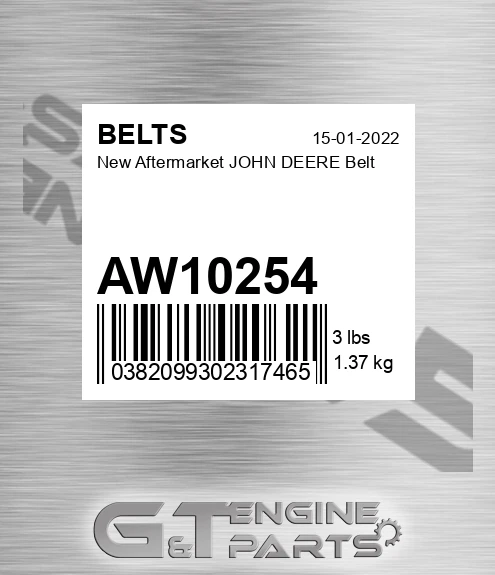 AW10254 New Aftermarket JOHN DEERE Belt