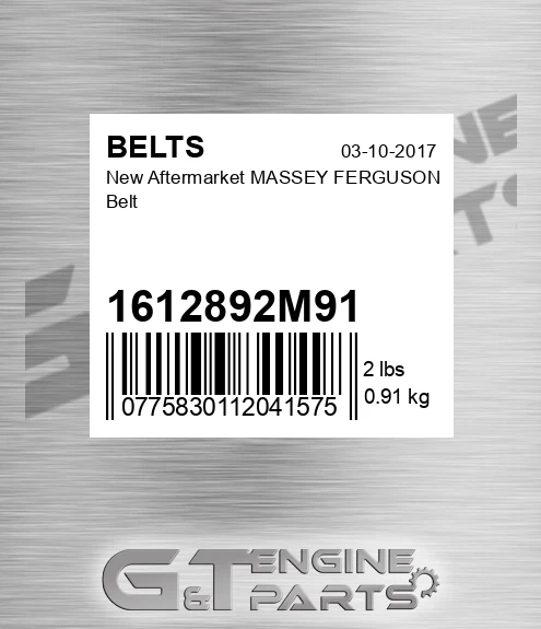 1612892M91 New Aftermarket MASSEY FERGUSON Belt