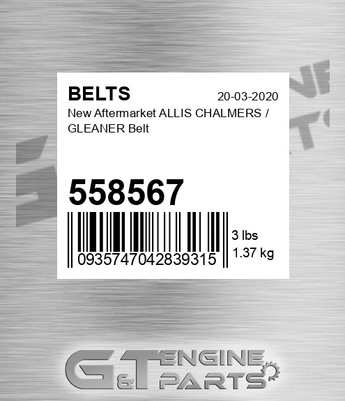 558567 New Aftermarket ALLIS CHALMERS / GLEANER Belt