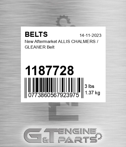 1187728 New Aftermarket ALLIS CHALMERS / GLEANER Belt