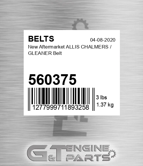 560375 New Aftermarket ALLIS CHALMERS / GLEANER Belt