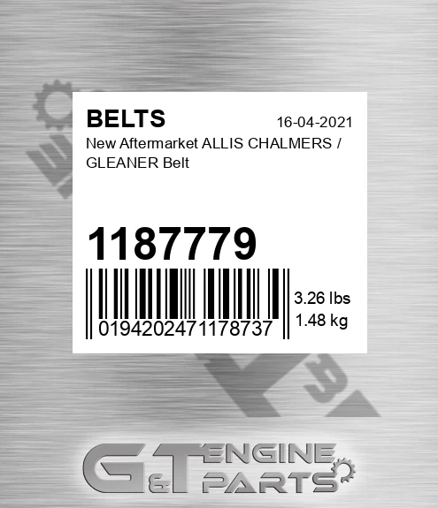 1187779 New Aftermarket ALLIS CHALMERS / GLEANER Belt