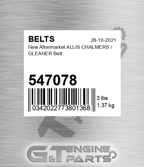 547078 New Aftermarket ALLIS CHALMERS / GLEANER Belt