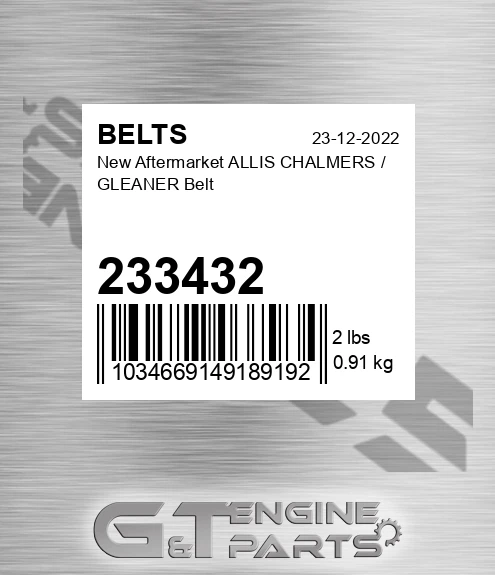 233432 New Aftermarket ALLIS CHALMERS / GLEANER Belt
