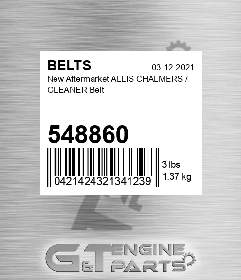 548860 New Aftermarket ALLIS CHALMERS / GLEANER Belt