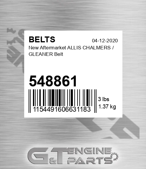 548861 New Aftermarket ALLIS CHALMERS / GLEANER Belt