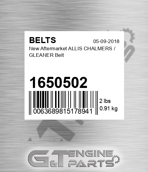1650502 New Aftermarket ALLIS CHALMERS / GLEANER Belt