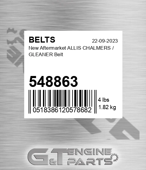 548863 New Aftermarket ALLIS CHALMERS / GLEANER Belt
