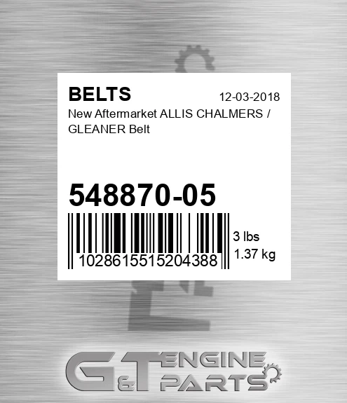 548870-05 New Aftermarket ALLIS CHALMERS / GLEANER Belt