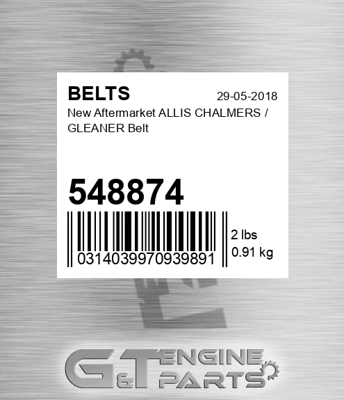 548874 New Aftermarket ALLIS CHALMERS / GLEANER Belt