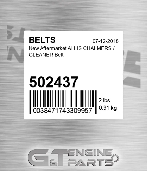 502437 New Aftermarket ALLIS CHALMERS / GLEANER Belt