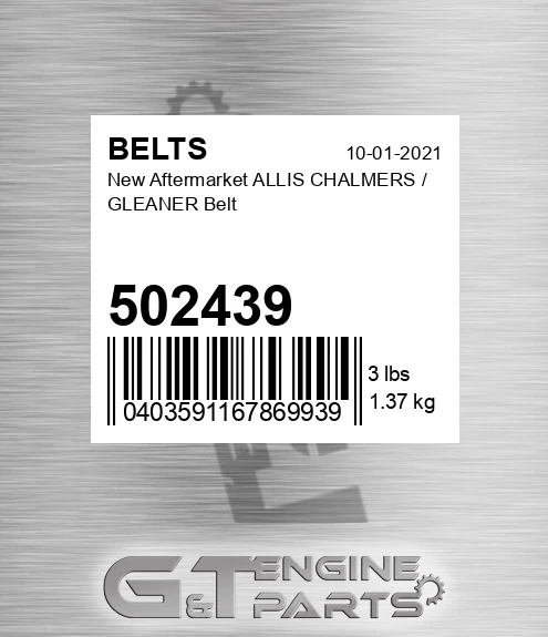 502439 New Aftermarket ALLIS CHALMERS / GLEANER Belt