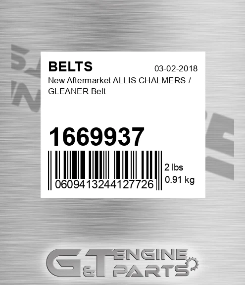 1669937 New Aftermarket ALLIS CHALMERS / GLEANER Belt