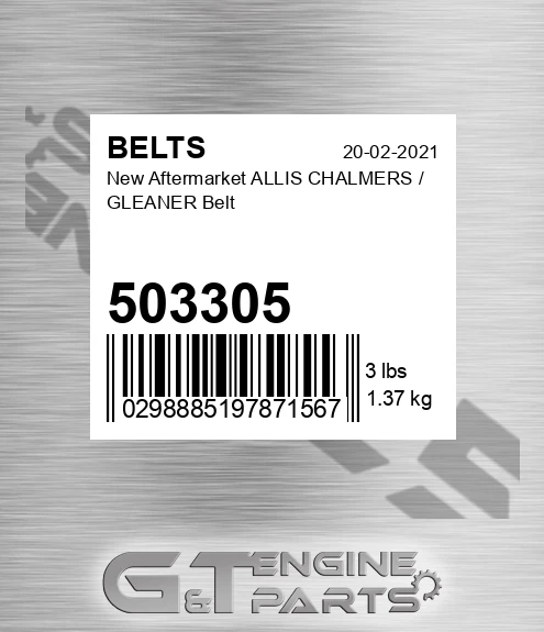 503305 New Aftermarket ALLIS CHALMERS / GLEANER Belt