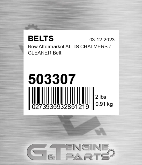 503307 New Aftermarket ALLIS CHALMERS / GLEANER Belt