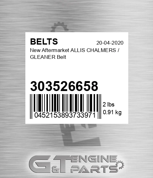 303526658 New Aftermarket ALLIS CHALMERS / GLEANER Belt