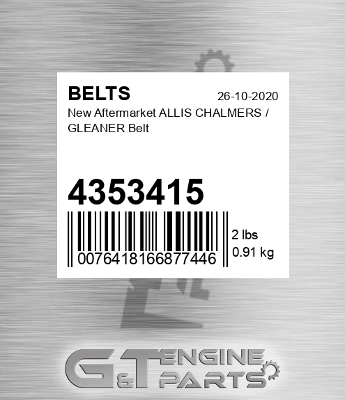 4353415 New Aftermarket ALLIS CHALMERS / GLEANER Belt