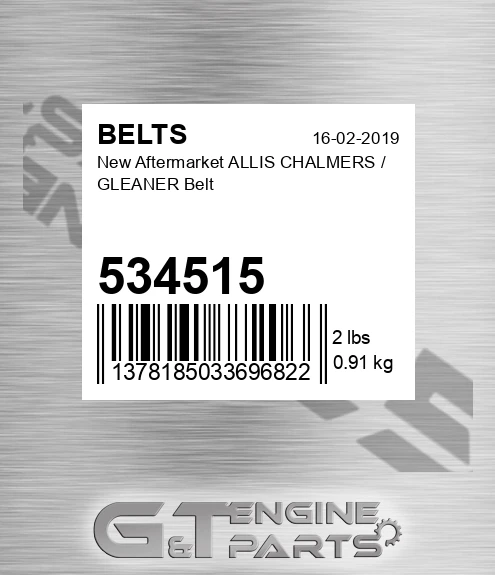 534515 New Aftermarket ALLIS CHALMERS / GLEANER Belt