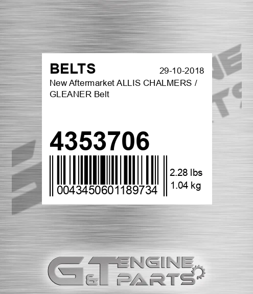 4353706 New Aftermarket ALLIS CHALMERS / GLEANER Belt