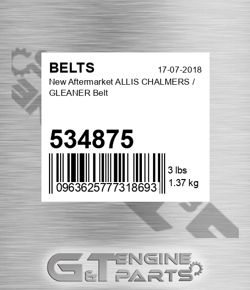 534875 New Aftermarket ALLIS CHALMERS / GLEANER Belt