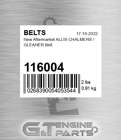 116004 New Aftermarket ALLIS CHALMERS / GLEANER Belt