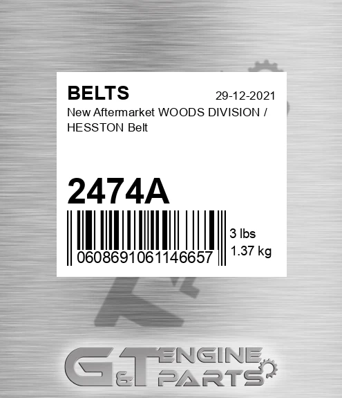 2474A New Aftermarket WOODS DIVISION / HESSTON Belt