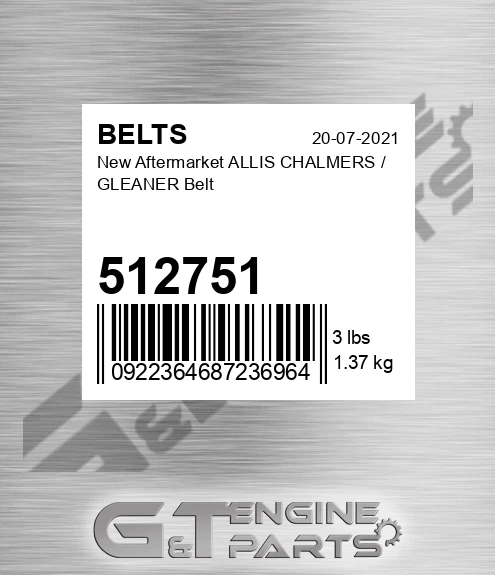 512751 New Aftermarket ALLIS CHALMERS / GLEANER Belt
