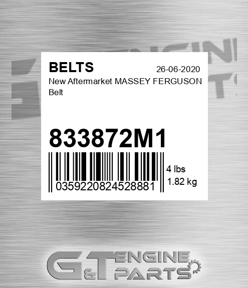 833872M1 New Aftermarket MASSEY FERGUSON Belt