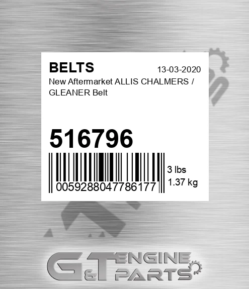 516796 New Aftermarket ALLIS CHALMERS / GLEANER Belt