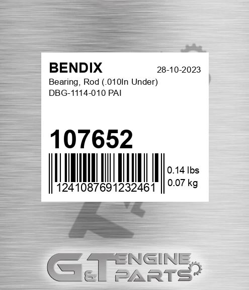 107652 Bearing, Rod .010In Under DBG-1114-010 PAI