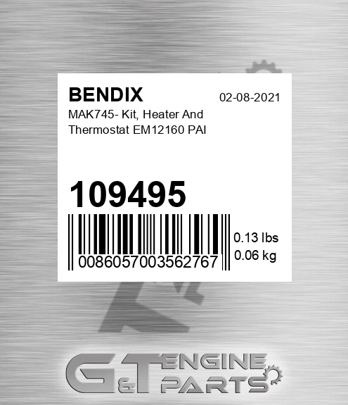 109495 MAK745- Kit, Heater And Thermostat EM12160 PAI