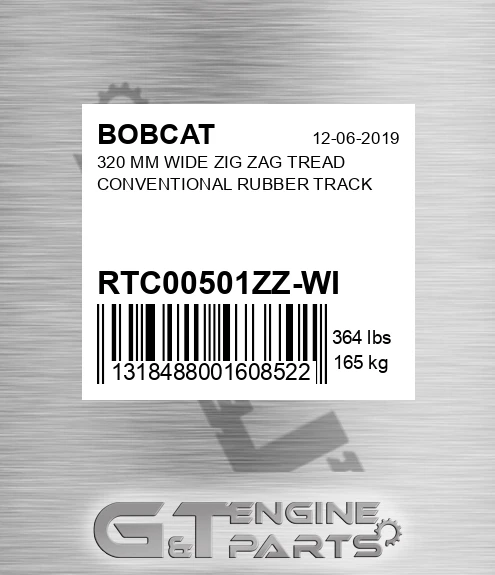 RTC00501ZZ-WI 320 MM WIDE ZIG ZAG TREAD CONVENTIONAL RUBBER TRACK