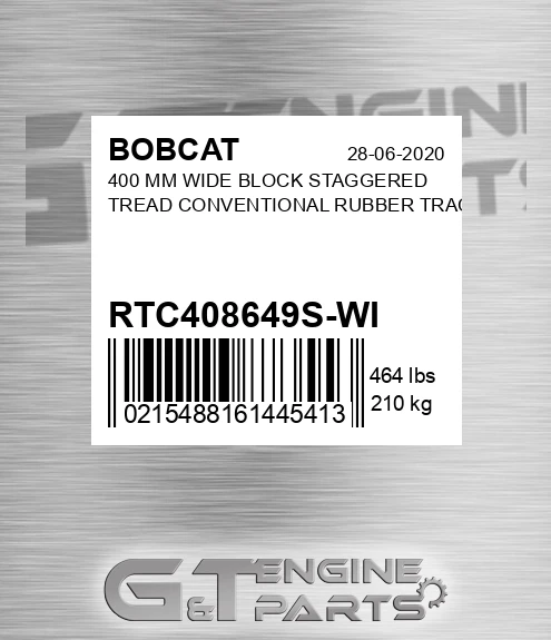 RTC408649S-WI 400 MM WIDE BLOCK STAGGERED TREAD CONVENTIONAL RUBBER TRACK