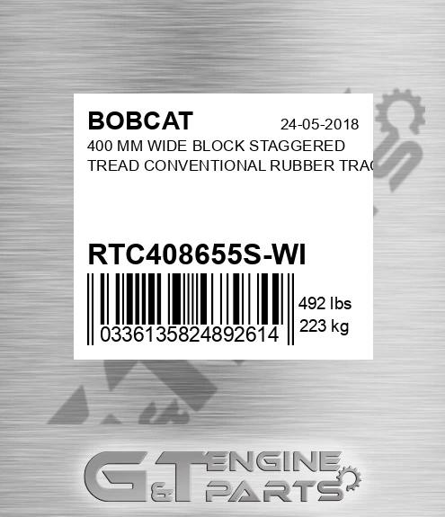 RTC408655S-WI 400 MM WIDE BLOCK STAGGERED TREAD CONVENTIONAL RUBBER TRACK
