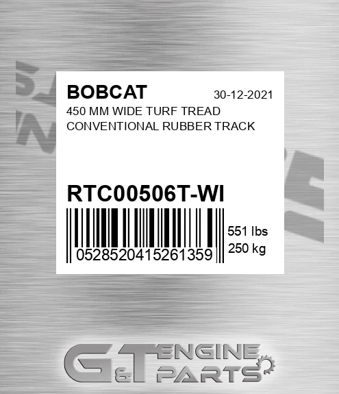 RTC00506T-WI 450 MM WIDE TURF TREAD CONVENTIONAL RUBBER TRACK