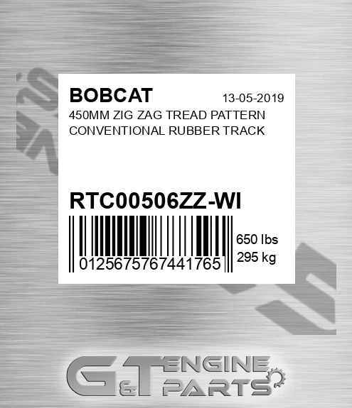 RTC00506ZZ-WI 450MM ZIG ZAG TREAD PATTERN CONVENTIONAL RUBBER TRACK