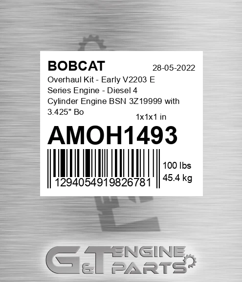 AMOH1493 Overhaul Kit - Early V2203 E Series Engine - Diesel 4 Cylinder Engine BSN 3Z19999 with 3.425" Bore, 3.637" Stroke, E Series Indirect Injection