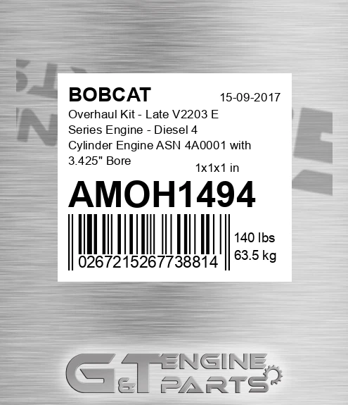 AMOH1494 Overhaul Kit - Late V2203 E Series Engine - Diesel 4 Cylinder Engine ASN 4A0001 with 3.425" Bore, 3.637" Stroke, E Series Indirect Injection, V2203-E2B-BOBCAT-3 : - Rod Bearings Piston & Rings