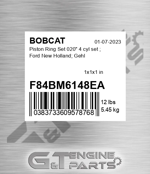 F84BM6148EA Piston Ring Set 020" 4 cyl set ; Ford New Holland; Gehl
