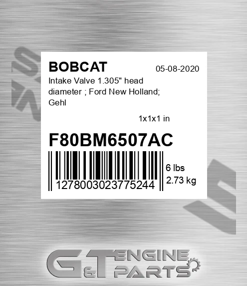F80BM6507AC Intake Valve 1.305" head diameter ; Ford New Holland; Gehl