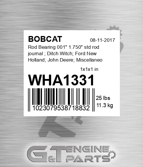 WHA1331 Rod Bearing 001" 1.750" std rod journal ; Ditch Witch; Ford New Holland; John Deere; Miscellaneous; Wisconsin